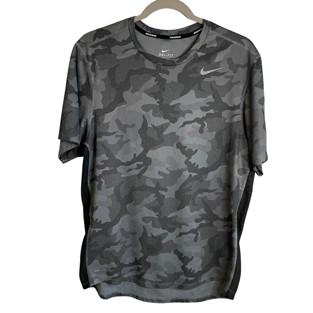 Nike Dri-Fit Running T-Shirt Men's Sz M Gray Black Camo Short Sleeve Performance